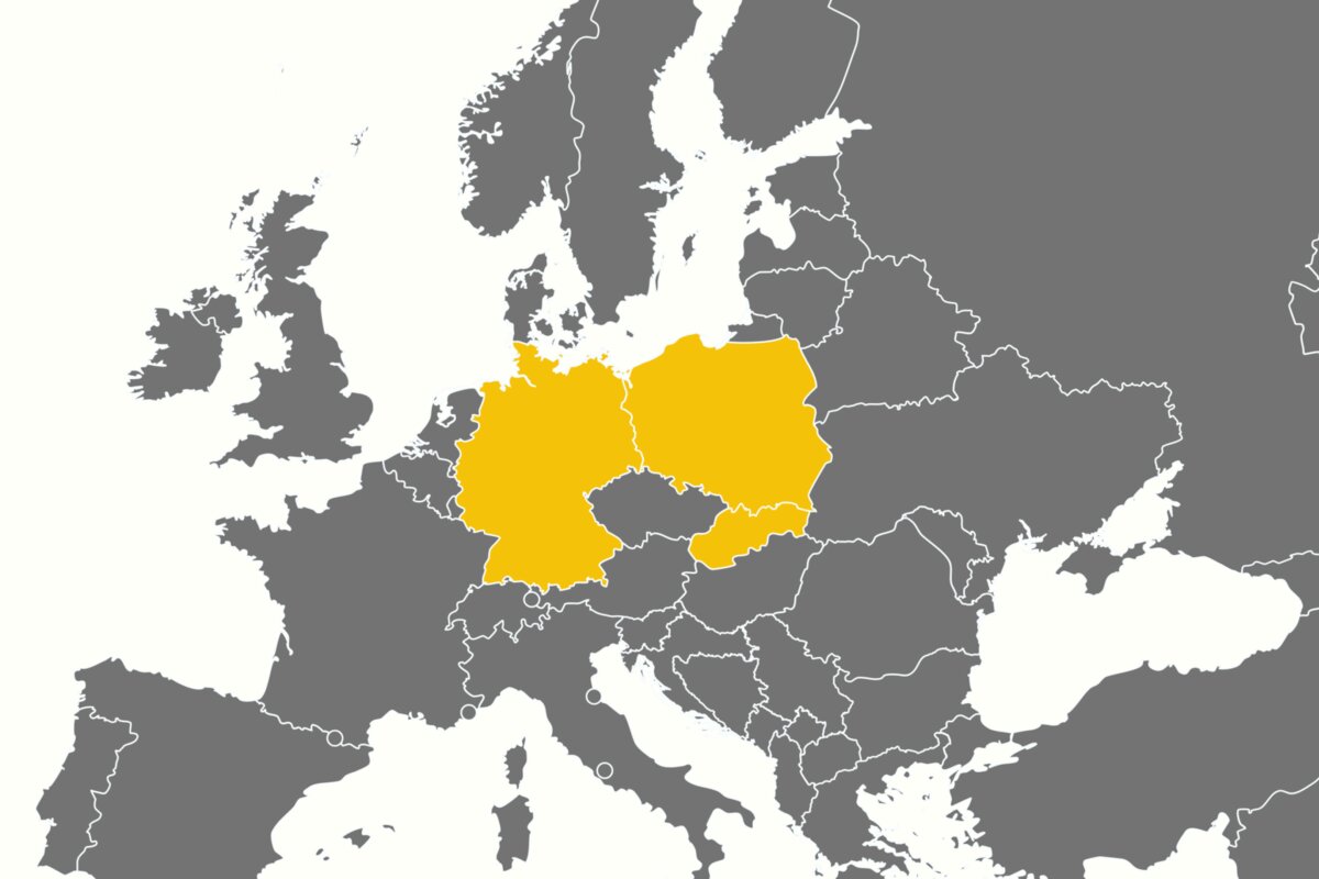 Carte de l'Europe avec les pays des réalisations WALW : Pologne, Allemagne, Slovaquie